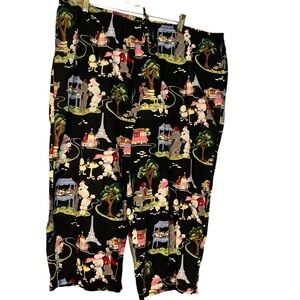 Nick & Nora Black Poodles in Paris Cotton Sleepwear Capri Pants Crop Pjs XL